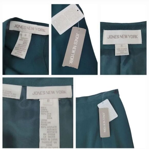 NEW Vintage Y2K 3 PC Jones New York Monochrome 100% Silk Skirt Suit Niagara Teal - Picture 15 of 16
